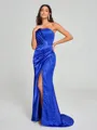 Sheath/Column One-Shoulder Sweep/Brush Train Sleeveless Silk Like Satin Bridesmaid Dress