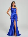 Sheath/Column One-Shoulder Sweep/Brush Train Sleeveless Silk Like Satin Bridesmaid Dress