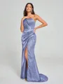 Sheath/Column One-Shoulder Sweep/Brush Train Sleeveless Silk Like Satin Bridesmaid Dress