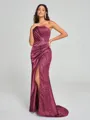 Sheath/Column One-Shoulder Sweep/Brush Train Sleeveless Silk Like Satin Bridesmaid Dress