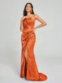 Sheath/Column One-Shoulder Sweep/Brush Train Sleeveless Silk Like Satin Bridesmaid Dress