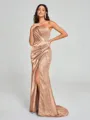 Sheath/Column One-Shoulder Sweep/Brush Train Sleeveless Silk Like Satin Bridesmaid Dress