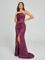 Sheath/Column One-Shoulder Sweep/Brush Train Sleeveless Silk Like Satin Bridesmaid Dress