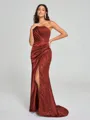 Sheath/Column One-Shoulder Sweep/Brush Train Sleeveless Silk Like Satin Bridesmaid Dress
