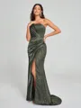 Sheath/Column One-Shoulder Sweep/Brush Train Sleeveless Silk Like Satin Bridesmaid Dress