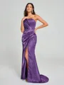 Sheath/Column One-Shoulder Sweep/Brush Train Sleeveless Silk Like Satin Bridesmaid Dress