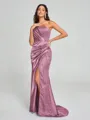 Sheath/Column One-Shoulder Sweep/Brush Train Sleeveless Silk Like Satin Bridesmaid Dress