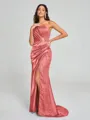 Sheath/Column One-Shoulder Sweep/Brush Train Sleeveless Silk Like Satin Bridesmaid Dress