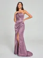 Sheath/Column One-Shoulder Sweep/Brush Train Sleeveless Silk Like Satin Bridesmaid Dress