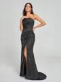 Sheath/Column One-Shoulder Sweep/Brush Train Sleeveless Silk Like Satin Bridesmaid Dress