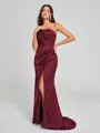 Sheath/Column One-Shoulder Sweep/Brush Train Sleeveless Silk Like Satin Bridesmaid Dress