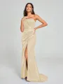 Sheath/Column One-Shoulder Sweep/Brush Train Sleeveless Silk Like Satin Bridesmaid Dress