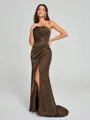Sheath/Column One-Shoulder Sweep/Brush Train Sleeveless Silk Like Satin Bridesmaid Dress