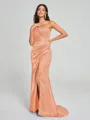 Sheath/Column One-Shoulder Sweep/Brush Train Sleeveless Silk Like Satin Bridesmaid Dress