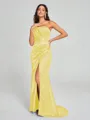 Sheath/Column One-Shoulder Sweep/Brush Train Sleeveless Silk Like Satin Bridesmaid Dress