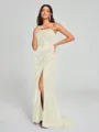 Sheath/Column One-Shoulder Sweep/Brush Train Sleeveless Silk Like Satin Bridesmaid Dress