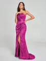 Sheath/Column One-Shoulder Sweep/Brush Train Sleeveless Silk Like Satin Bridesmaid Dress