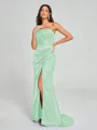 Sheath/Column One-Shoulder Sweep/Brush Train Sleeveless Silk Like Satin Bridesmaid Dress