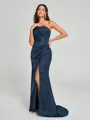 Sheath/Column One-Shoulder Sweep/Brush Train Sleeveless Silk Like Satin Bridesmaid Dress