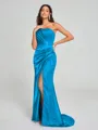 Sheath/Column One-Shoulder Sweep/Brush Train Sleeveless Silk Like Satin Bridesmaid Dress