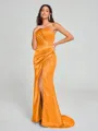 Sheath/Column One-Shoulder Sweep/Brush Train Sleeveless Silk Like Satin Bridesmaid Dress
