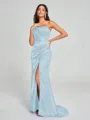 Sheath/Column One-Shoulder Sweep/Brush Train Sleeveless Silk Like Satin Bridesmaid Dress