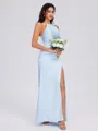Sheath Halter Pleated Floor-Length Silk Like Satin Bridesmaid Dress
