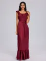 A-line Square Sash/Ribbon/Belt Floor-Length Silk Like Satin Bridesmaid Dress