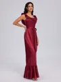 A-line Square Sash/Ribbon/Belt Floor-Length Silk Like Satin Bridesmaid Dress
