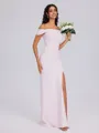 Sheath Off-the-Shoulder Floor-Length Stretch Crepe Bridesmaid Dress
