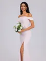 Sheath Off-the-Shoulder Floor-Length Stretch Crepe Bridesmaid Dress
