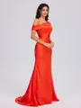Sheath One-Shoulder Pleated Sweep Train Silk Like Satin Corset Bridesmaid Dress