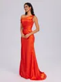 Sheath One-Shoulder Pleated Sweep Train Silk Like Satin Corset Bridesmaid Dress