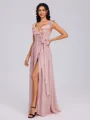 A-line V-neck Sash/Ribbon/Belt Floor-Length Chiffon Bridesmaid Dress