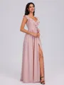 A-line V-neck Sash/Ribbon/Belt Floor-Length Chiffon Bridesmaid Dress