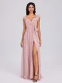 A-line V-neck Sash/Ribbon/Belt Floor-Length Chiffon Bridesmaid Dress
