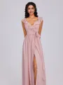 A-line V-neck Sash/Ribbon/Belt Floor-Length Chiffon Bridesmaid Dress