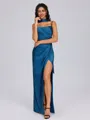 Sheath Spaghetti Straps Pleated Floor-Length Silk Like Satin Bridesmaid Dress