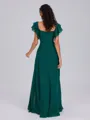 A-line Square Short Sleeves Ruffles Floor-Length Chiffon Bridesmaid Dress