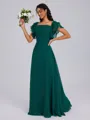 A-line Square Short Sleeves Ruffles Floor-Length Chiffon Bridesmaid Dress