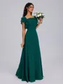 A-line Square Short Sleeves Ruffles Floor-Length Chiffon Bridesmaid Dress