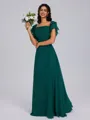 A-line Square Short Sleeves Ruffles Floor-Length Chiffon Bridesmaid Dress