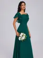 A-line Square Short Sleeves Ruffles Floor-Length Chiffon Bridesmaid Dress