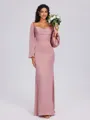 Sheath Cowl Long Sleeves Pleated Floor-Length Satin Chiffon Bridesmaid Dress