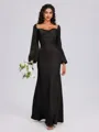 Sheath Cowl Long Sleeves Pleated Floor-Length Satin Chiffon Bridesmaid Dress