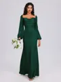 Sheath Cowl Long Sleeves Pleated Floor-Length Satin Chiffon Bridesmaid Dress