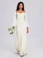 Sheath Cowl Long Sleeves Pleated Floor-Length Satin Chiffon Bridesmaid Dress