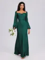 Sheath Cowl Long Sleeves Pleated Floor-Length Satin Chiffon Bridesmaid Dress