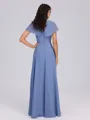 A-line V-neck Short Sleeves Pleated Floor-Length Chiffon Bridesmaid Dress