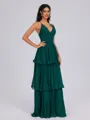 A-line V-neck Cascading Ruffles Floor-Length Chiffon Bridesmaid Dress